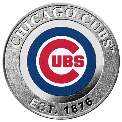 A picture of a 1 oz Chicago Cubs Silver Colorized Round